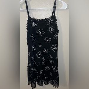 Wild Fable Black Mini Dress with White Daisies , Spaghetti Straps, Size Large